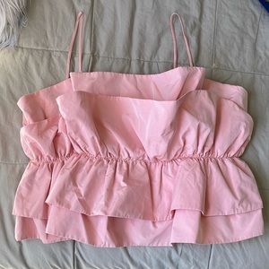 Ruffle taffeta pink top